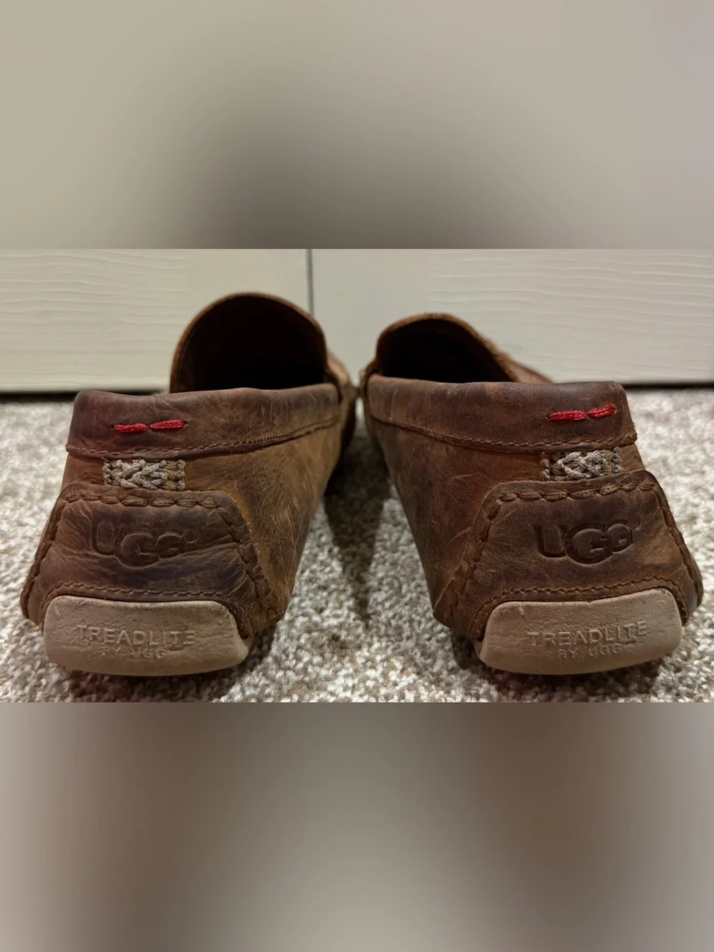 Treadlites by UGGS Loafers Driving Moccasins Brown Full-Grain Leather Men 9.5